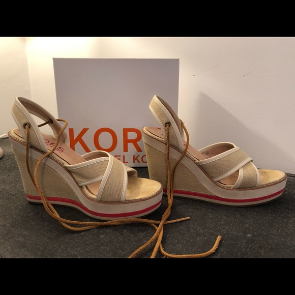 KORS Michael Kors Freesia Canvas Wedge Sandals - Picture 2 of 8